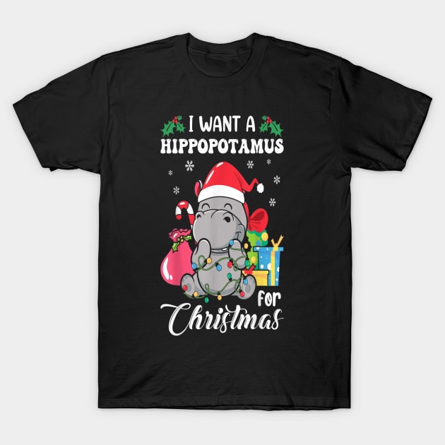I Want A Hippopotamus For Christmas Hippo Christmas T-Shirt by Buleskulls 